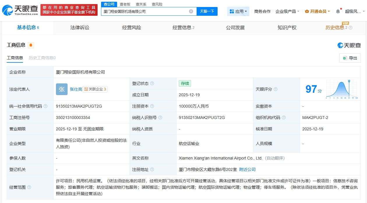 廈門翔安國際機(jī)場(chǎng)公司正式成立，注冊(cè)資本10億開啟航空服務(wù)新篇章